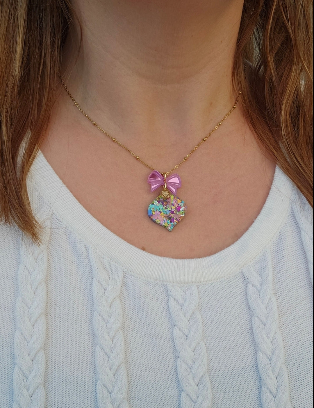 Adorno Navideño Collar Lazo Rosado