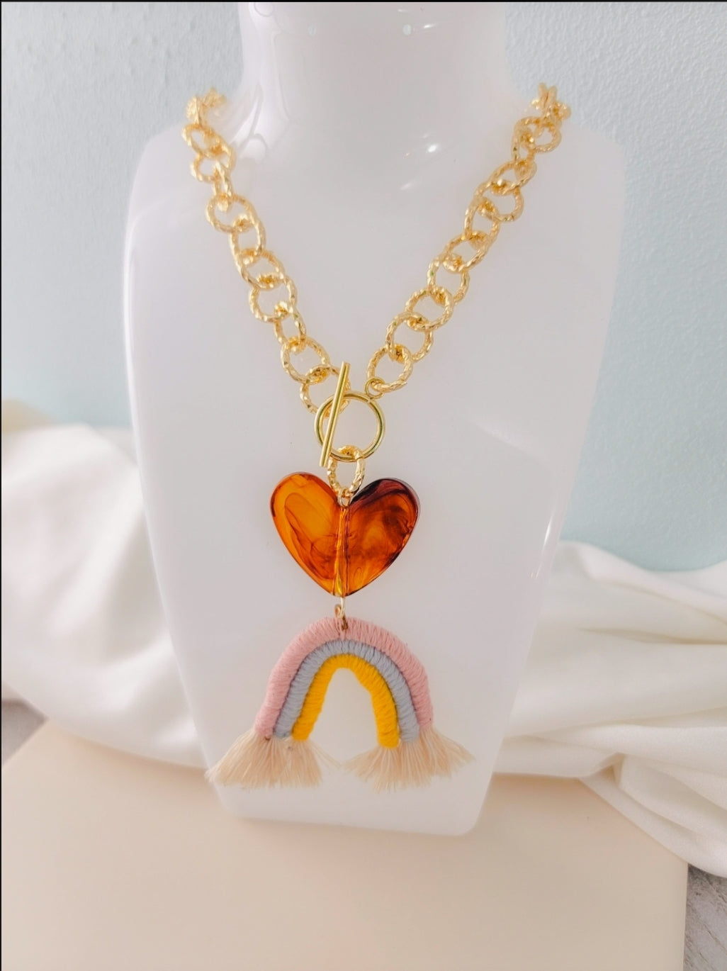 Bojo Heart and Rainbow Necklace